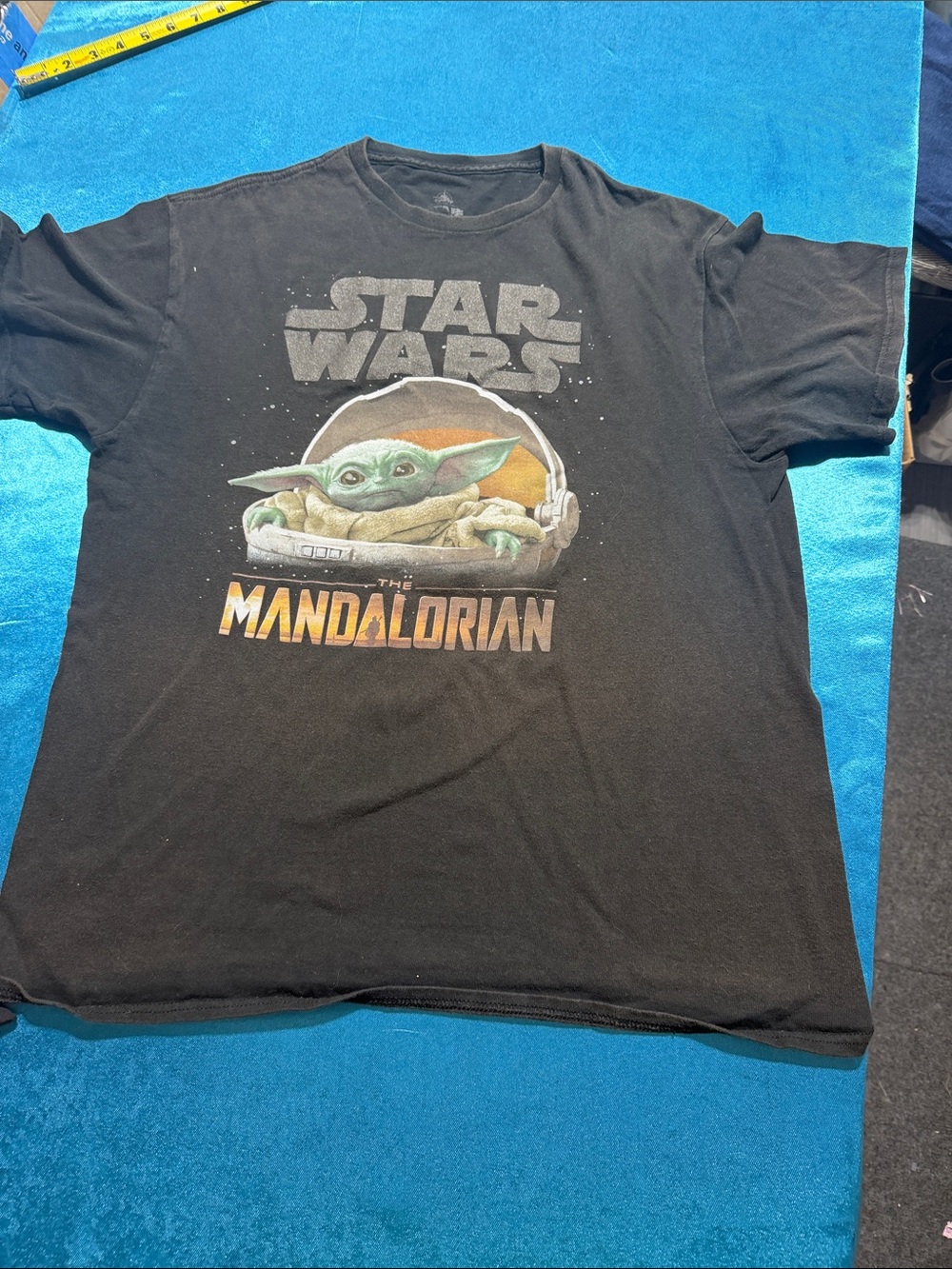 Disney Black Short Sleeve Star Wars The Mandalorian Graphic Tee with Green Grogu
